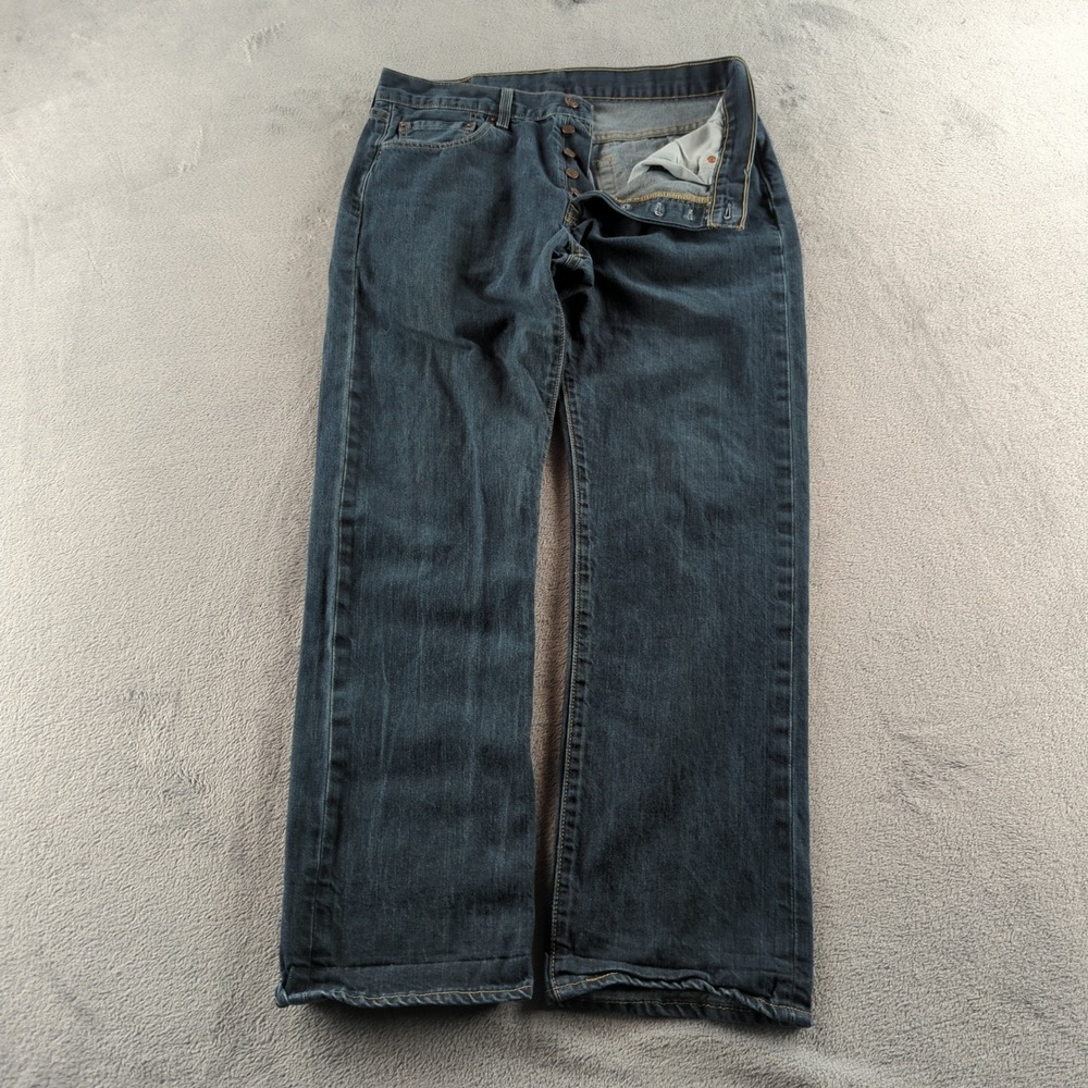 Levis 501 Jeans Mens 34x32 (Fits 32x32) Blue Dark Wash Straight Button Fly Denim